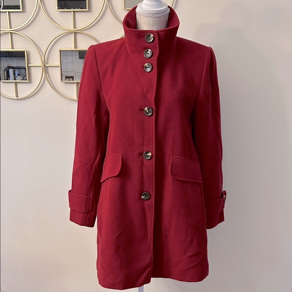 Worthington Red Stand collar Pea woman’s Coat wool / rayon, button closure P-Μ